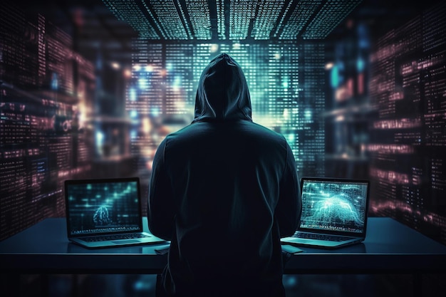 Foto el hacker viola la ciberseguridad de los datos en la web oscura, el concepto de ciberdelito