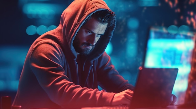 Hacker vor seinem Computer, der digitale Cyberkriminalität begeht