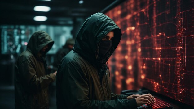 Hackers da Dark Web navegando por caminhos criptografados em subterfúgios digitais