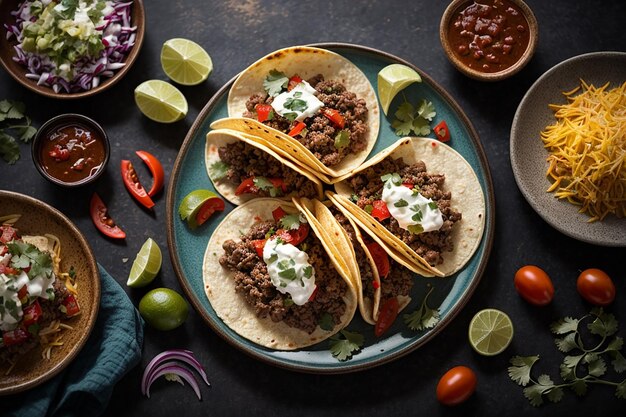 Hackfleisch-Tacos auf einem Teller von oben