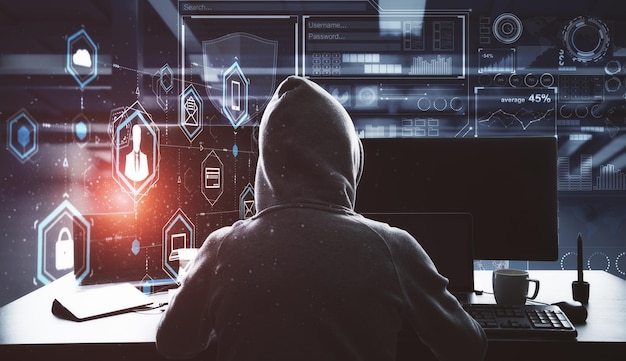 Hacking-Prozess mit Hacker und Computern