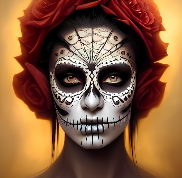 Hada con maquillaje de dia de muertos para halloween y fiesta de truco o trato