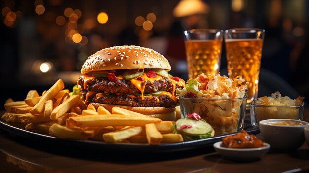 Hähnchenflügel gebratene Pommes frites, Ketchup und Mayonnaise mit Soße, Pommes Frites und Ketchup, Pommes Frites und Soße auf dem Tisch