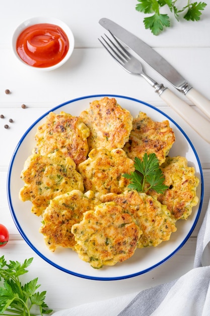 Hähnchenkoteletts aus Hackfleisch, Zwiebeln, Knoblauch und frischen Kräutern auf einem Teller