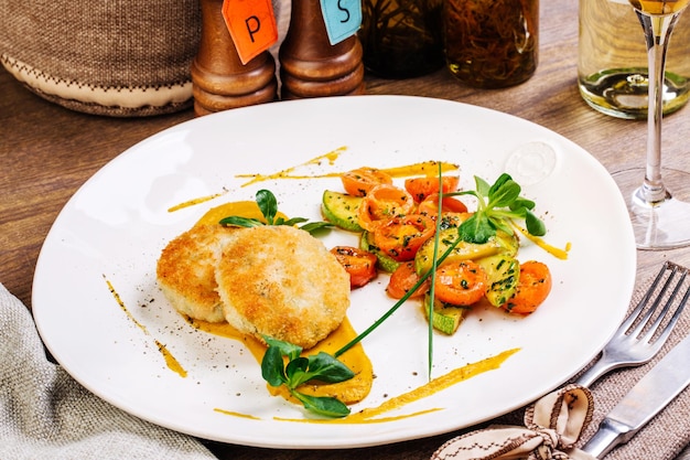 Hähnchenkoteletts gegrillte Zucchini und Salat aus frischem Gemüse