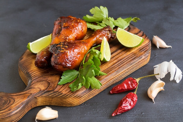 Hähnchenschenkel in süß-saurer Sauce mit Sesam gebraten