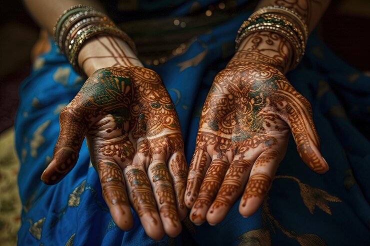 Foto hände bemalt aus henne für marokkanische hochzeit
