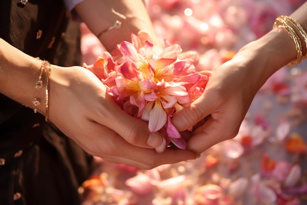 Foto hände, die eine blume zusammenhalten