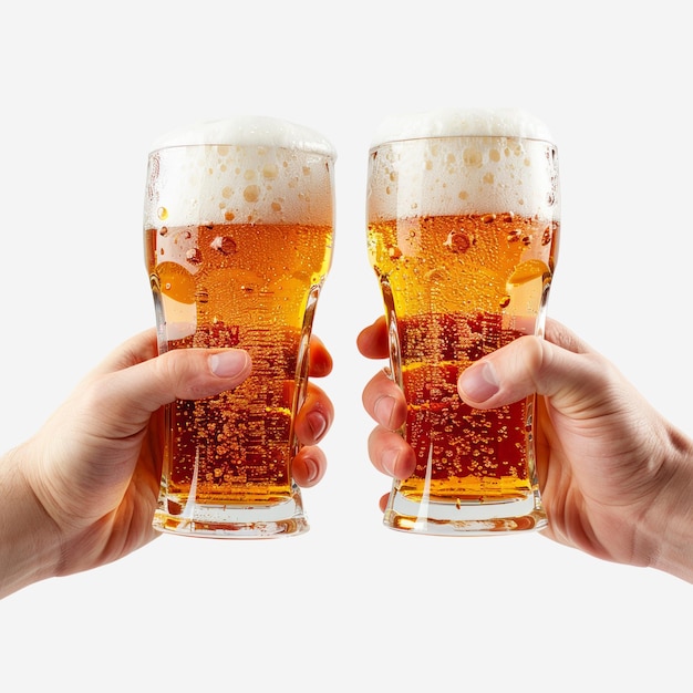 Hände, die Gläser mit schäumendem Bier klingeln