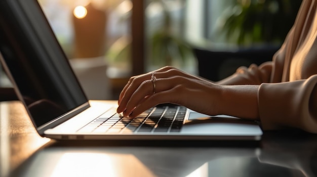 Hände eines Mädchens, das an einem Laptop arbeitet und am Cyber Monday Waren online bestellt, Idee für ein Hintergrundbild