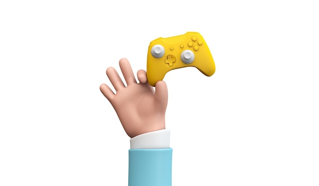 Hände im Cartoon-Stil, die ein Videospiel-Controller-D-Rendering halten