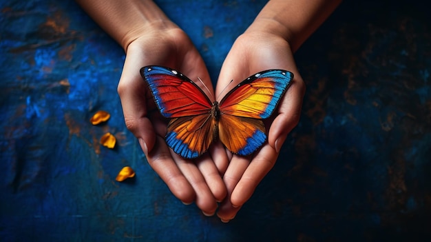 Hände mit einem Schmetterling