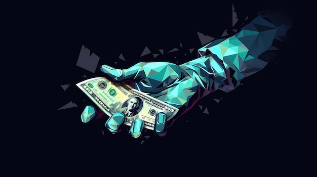 Hände mit Geld auf dunklem Hintergrund Vektorillustration im Low-Poly-Stil