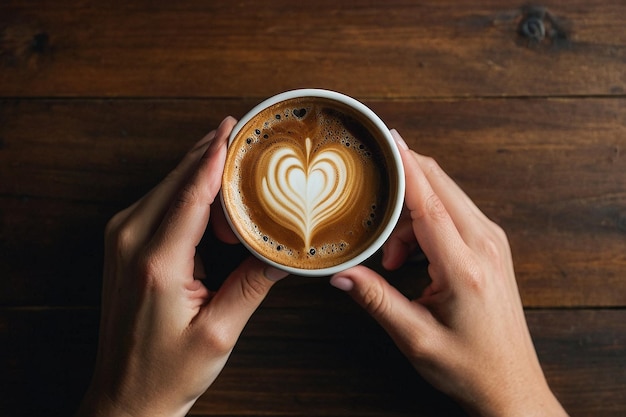 Hände mit herzendem Kaffee