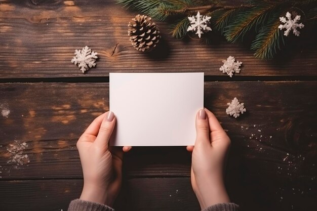 Hände mit leeren Karten zu Weihnachten