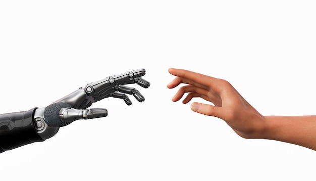 Hände von Robotern und Menschen berühren sich