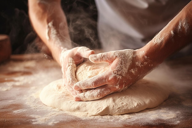 Hände werfen Pizza-Teig in die Luft