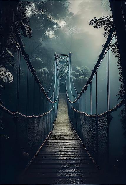 Hängebrücke mitten in einem generativen Wald