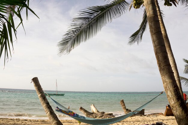 Hängematte am Strand an einem wunderschönen karibischen Strand