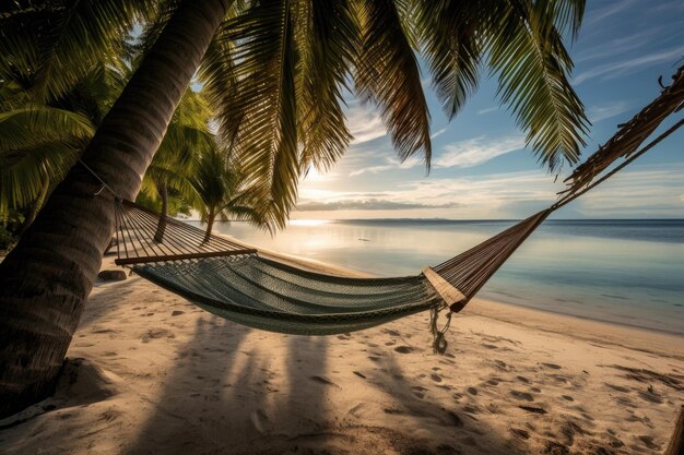 Hängeschleife am Strand zwischen Palmen Generative KI