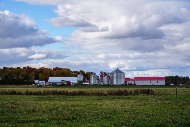 Foto häuser auf dem feld gegen den himmel