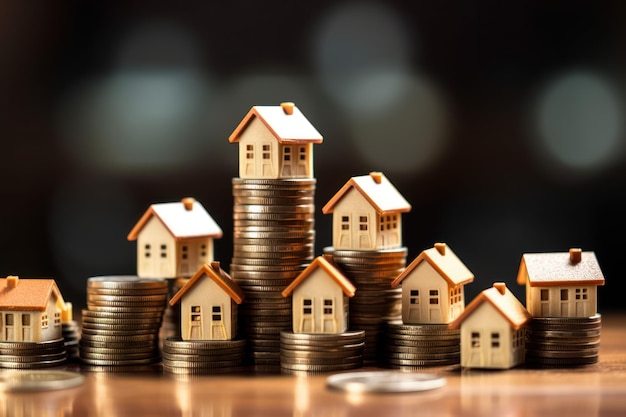 Häuser auf Münzstapeln Immobiliengeschäft Baukosten und Finanzierung Generative KI