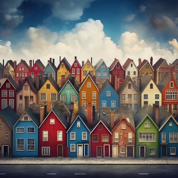 Foto häuser vieler farben in einer riesigen und farbenfrohen stadt