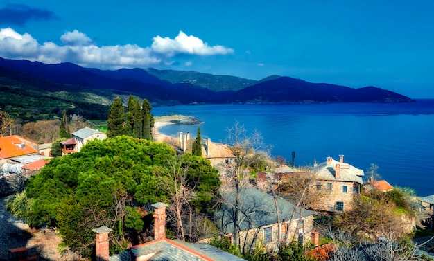 Hafen des Klosters Vatoped auf dem Berg Athos