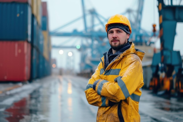 Foto hafentechniker vor dem containerterminal