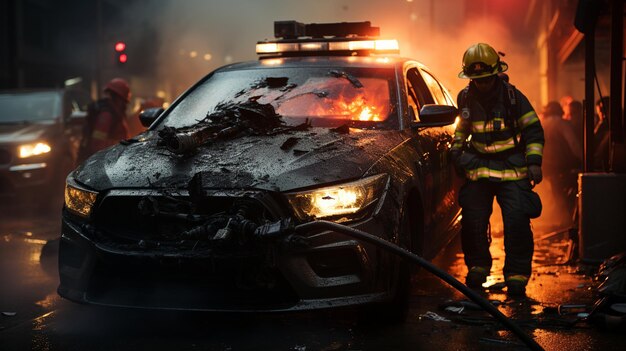 Foto haga una escena del departamento de bomberos usando el papel tapiz de jaws