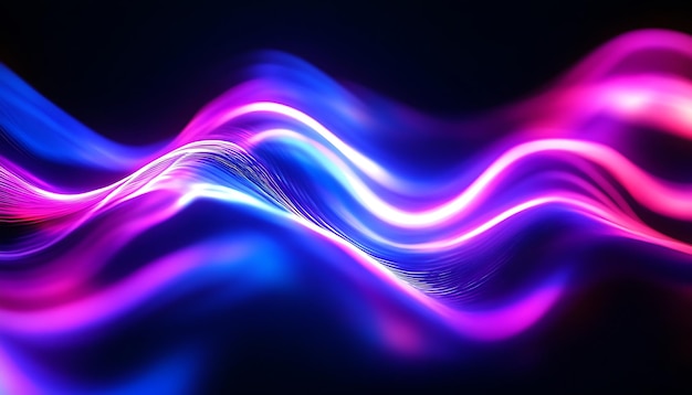 Haga un fondo abstracto en 3D con ondas rosadas y azules con brillo