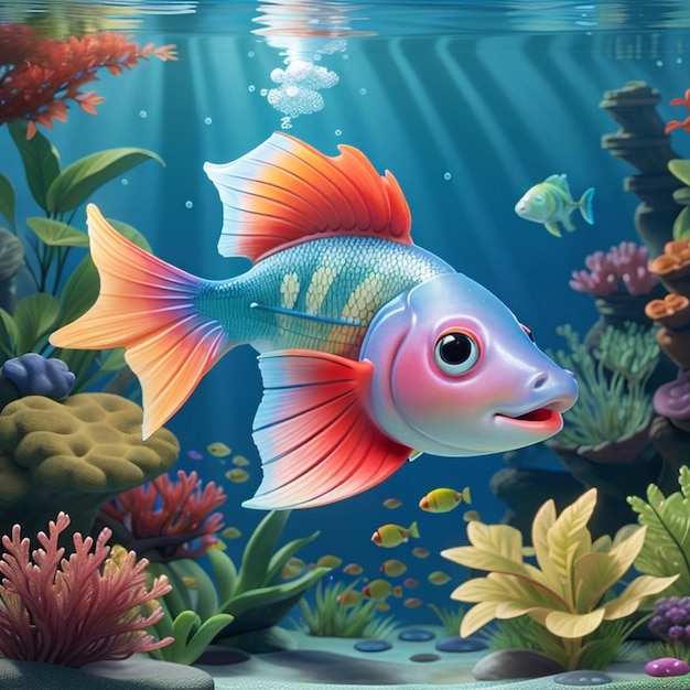 Haga una foto realista de peces coloridos nadando con gracia en el tranquilo jardín submarino