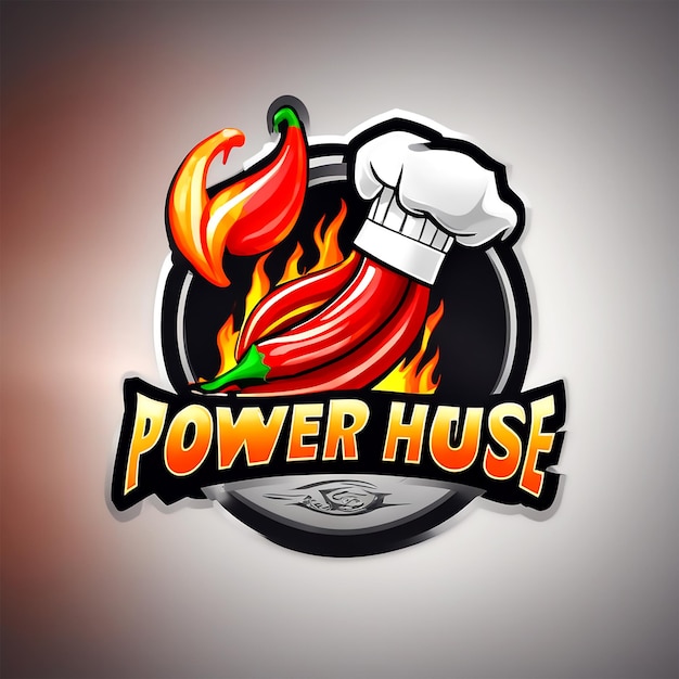 Foto haga un logotipo de power house y el concepto es chef cap y hot fire chili power fondo blanco picante