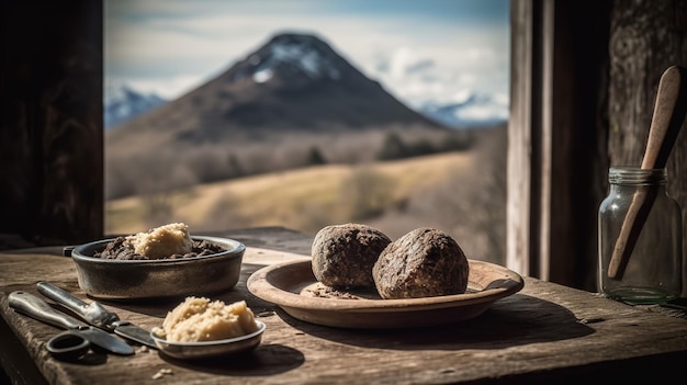 Haggis escocés en la atmósfera de las Tierras Altas