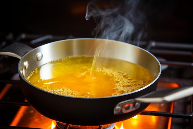 Hago caldo de pollo en una olla. Caldo de Pollo en un arco.