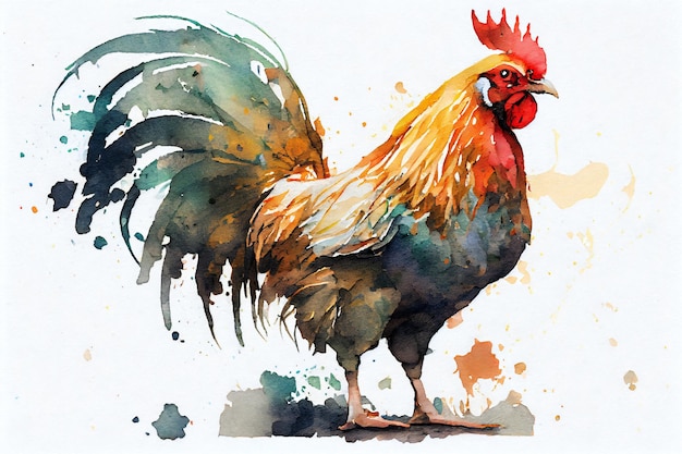 Hahn Aquarell männliches Huhn