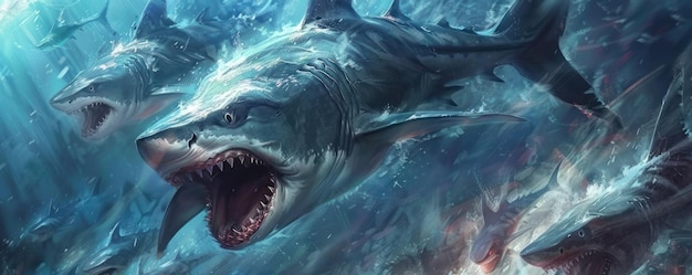 Hai-Götter der Mythologie, die über die digitalen Tiefen der Quantenozeane herrschen