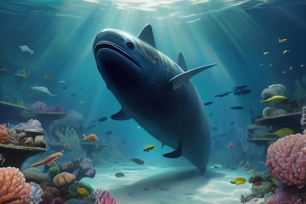 Hai unter Wasser Schwimmen ist gefährlich Creaturas extranas y hermosas se deslizan en las profundidades