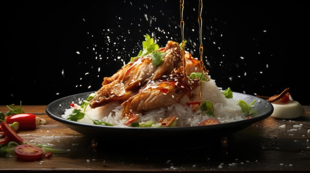 Hainanischer Hühnerreis ist ein Gericht aus pochiertem Hühnchen und gewürztem Reis