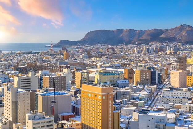 Hakodate City Downtown Skyline Stadtbild von Japan im Winter