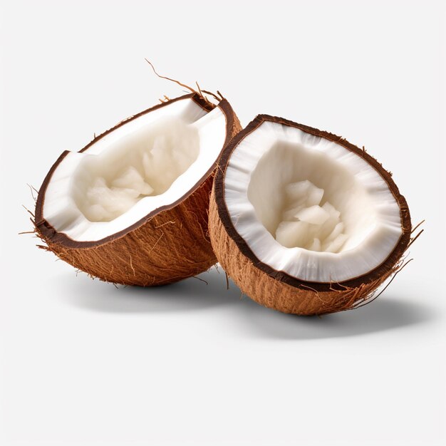 Halbe Kokosnuss auf weißem Hintergrund