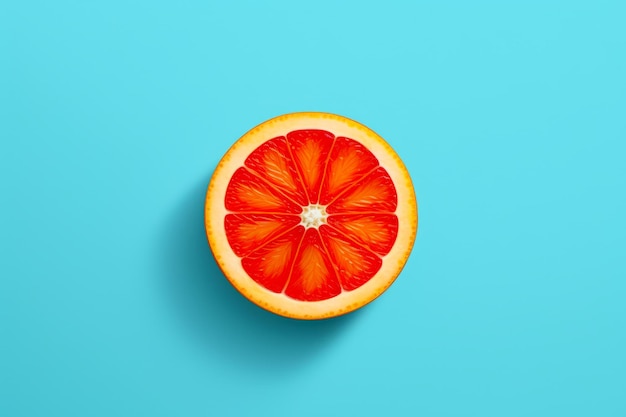 Halbgeschnittene Grapefruit auf blauem Hintergrund mit Schatten Generative KI