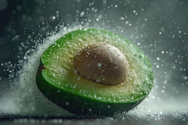 Foto halbgrünes und avocado-pulpe auf dunklem hintergrund