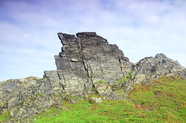 Halbinsel mittlere Fischerlandschaft Kola, Berge und Hügel Steinblick