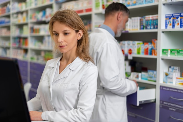 Foto halbtotale apotheker bei der arbeit