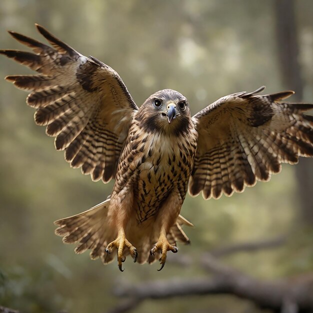 Foto un halcón en el aire extendiendo las alas gritando en busca de presa