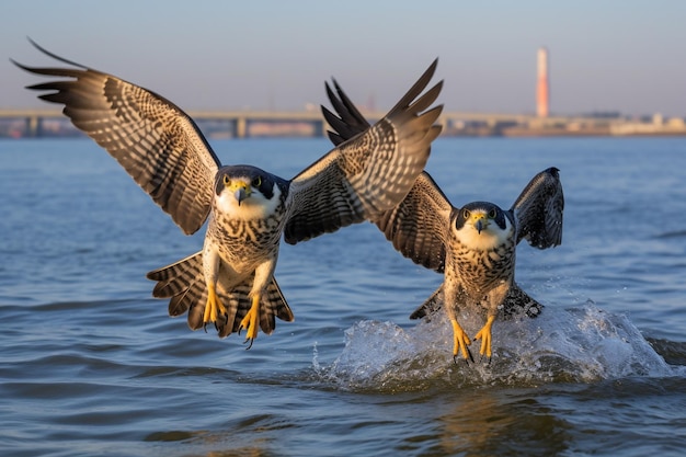 Foto los halcones peregrinos nobles se sumergen a altas velocidades en busca de presas