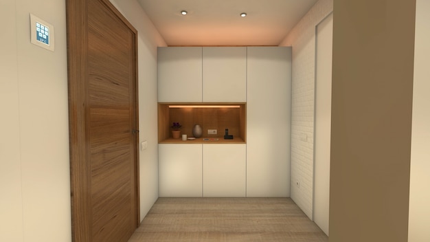 Hall con armario empotrado. Render 3d