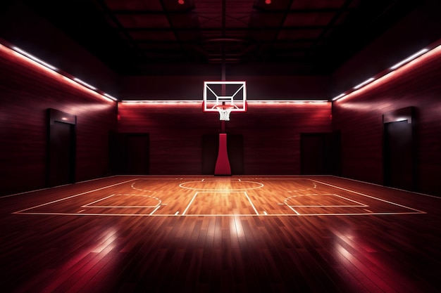 Hall beleuchtete Innen-Spiel-Korridor Sport Basketball Innen-Arena Neon leerer Hintergrund Generative KI
