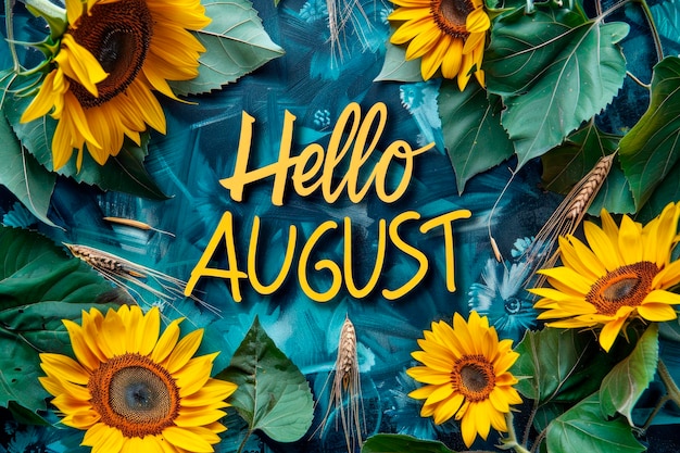 "Hallo August", ein Wort auf Sonnenblumen-Hintergrund.